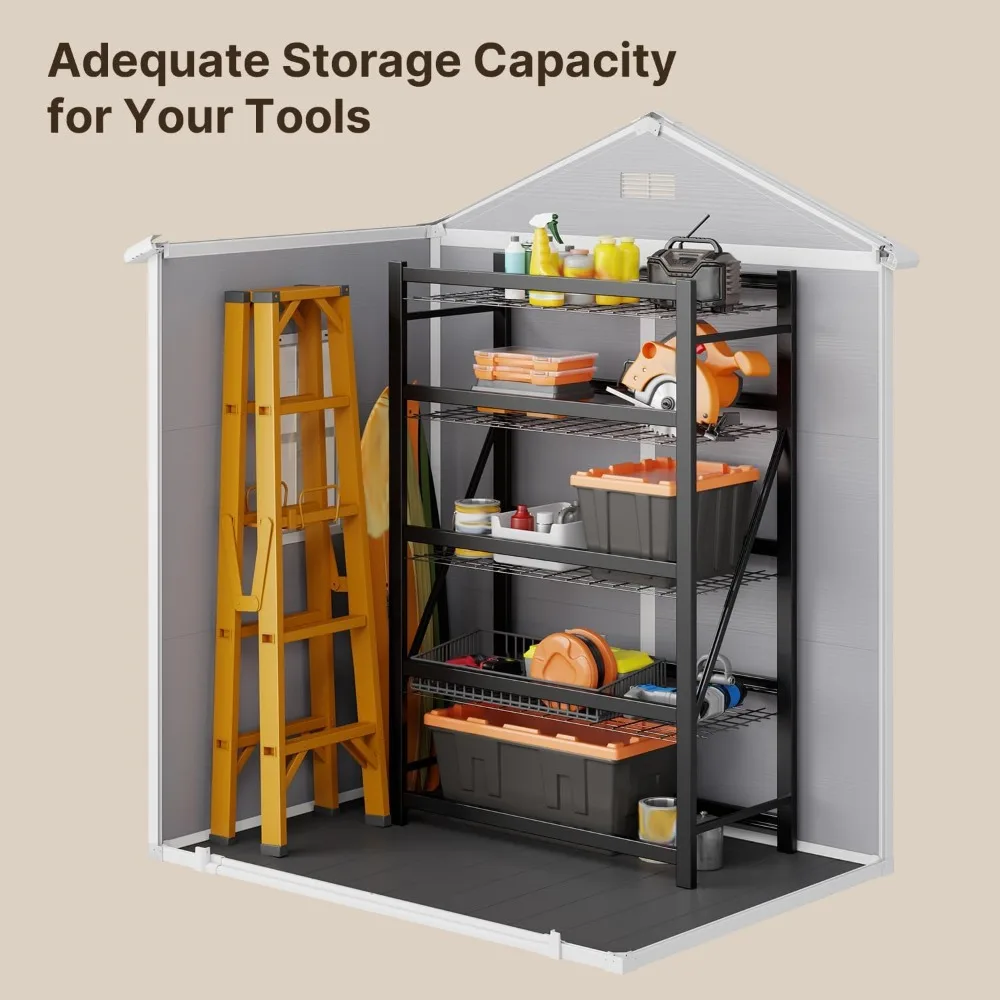 6x4.4 FT Resin Storage Shed Outdoor, Resin Shed with Floor, Garden Weather Resistant Plastic Tool Shed