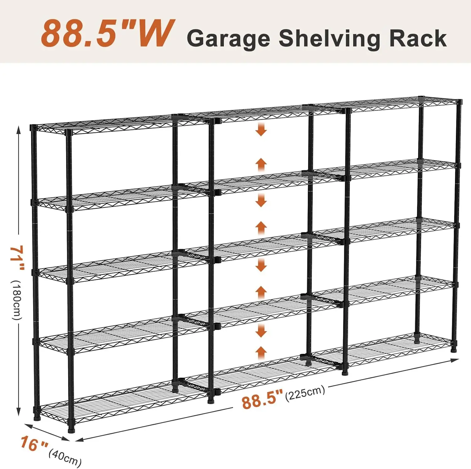 

5 Tier Storage Shelves 88.5''W Wire Shelving Unit with Wheels Heavy Duty Metal Shelves for Storage Adjustable Garage