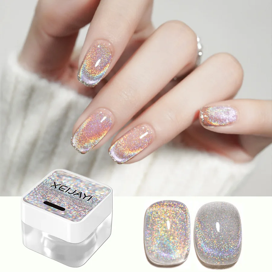 XEIJAYI Rainbow Magnetic Gel Polish Reflective Glitter Cat Eye Polish Semi-permanent Enamels for Nails All for  Manicure