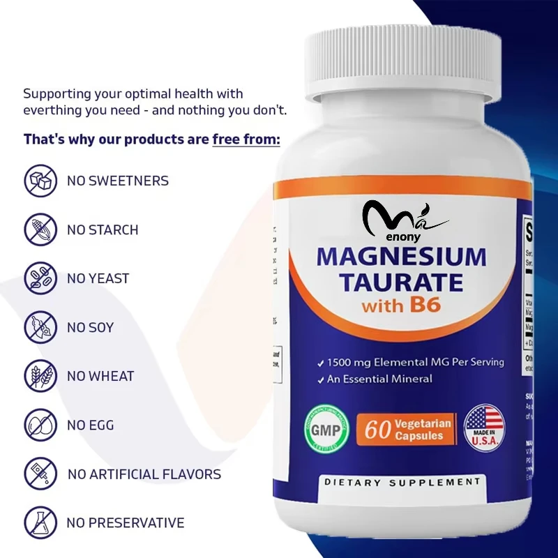 

Vitamin Taurine Magnesium 1500mg per serving, 60 capsules vegetarian capsules support muscle, joint, and heart health