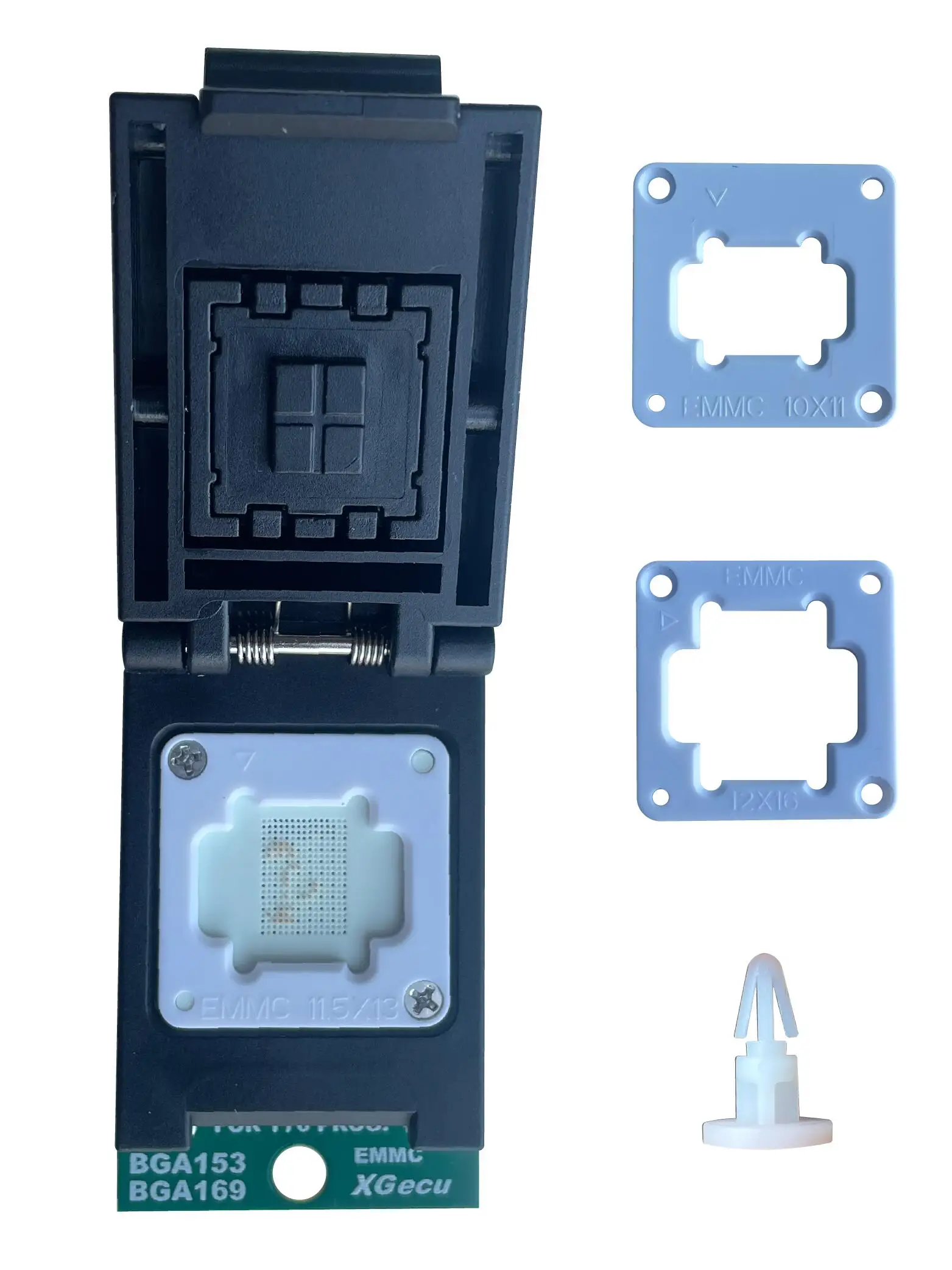Emmc bga153 bga169 adaptador ic soquete para programador xgecu t76 com cabeça dupla suporte de sonda de teste com mola + 2 peças de quadros de limite