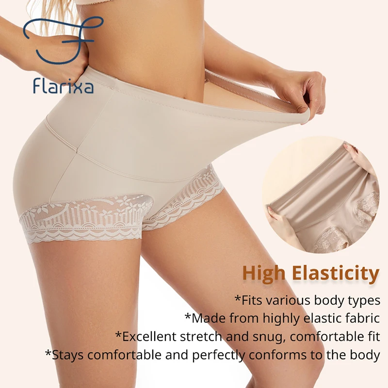 Flarixa With Lace Trim Flat Belly Shaping Underwear Butt Lift Boyshort Women Seamless High Waist Tummy Control Shorts Panties