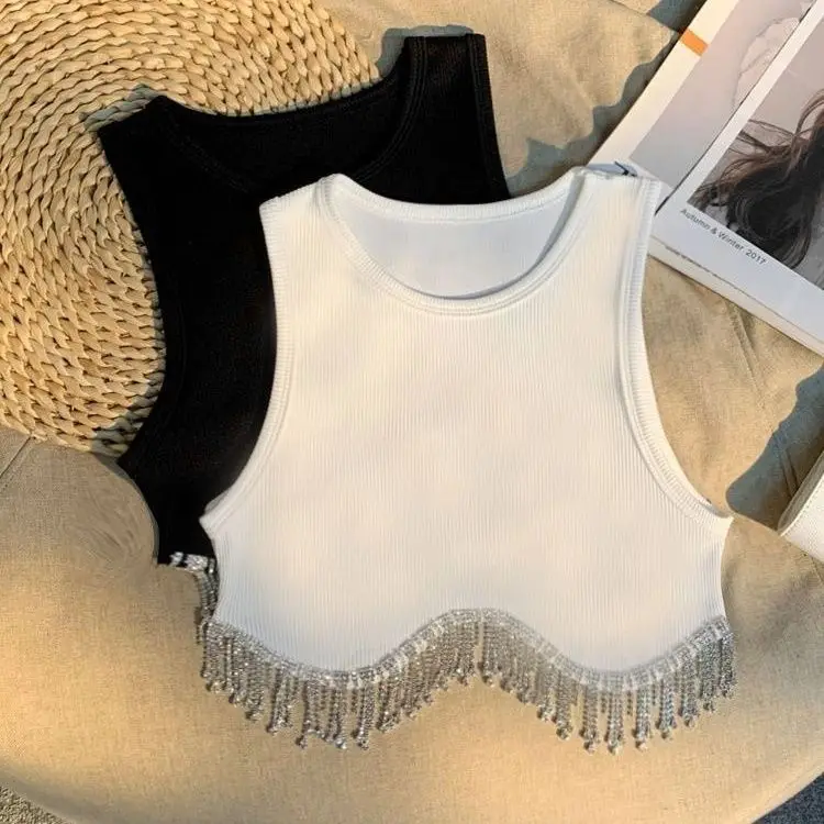 Gilet court sans manches en coton doux pour filles, avec pompons, design à la mode, vêtements de danse, été 2025
