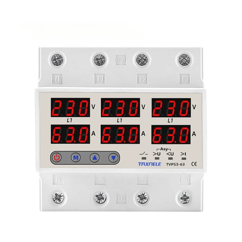 

3 three phase Voltage Current Relay Protector 63A 60A 220V 3P+N Over Under Voltage Relay Current limiter automatic protect