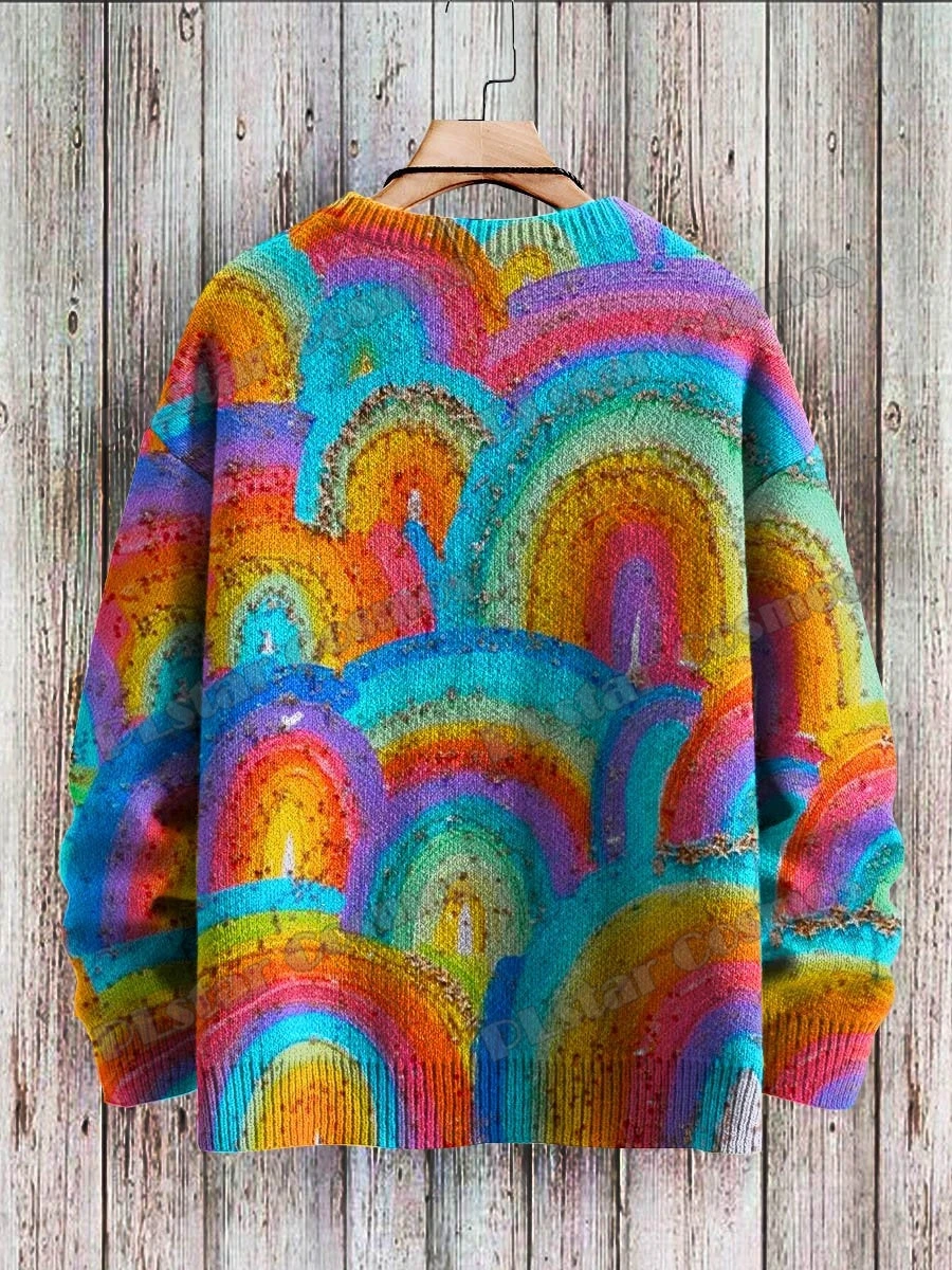 Maglione pullover lavorato a maglia casual unisex invernale LGBT Arcobaleno Cuore Amore Modello artistico Maglioni lavorati a maglia girocollo stampati in 3D KMY24