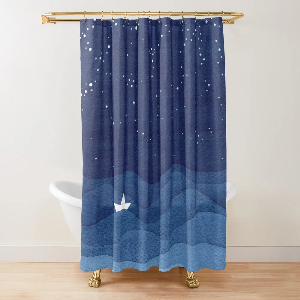 

blue ocean waves, sailboat ocean stars Shower Curtain Bathroom Showers Bathroom And Shower Products For Bathroom Curtain