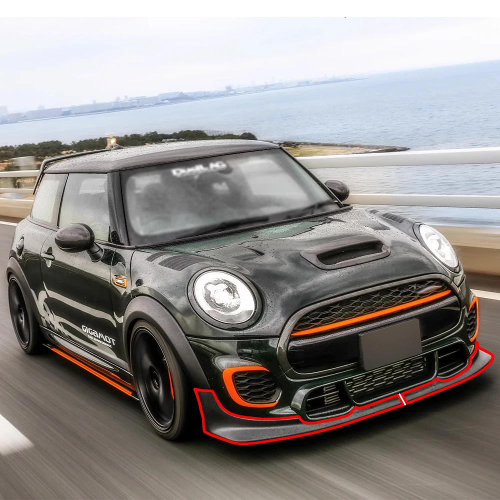 For F56 Mini Cooper S 2PCS DAG Car Body Kit Spoiler Duck Lip Guard Cover Carbon Front Bumper Lip Splitter (JCW Front Only)