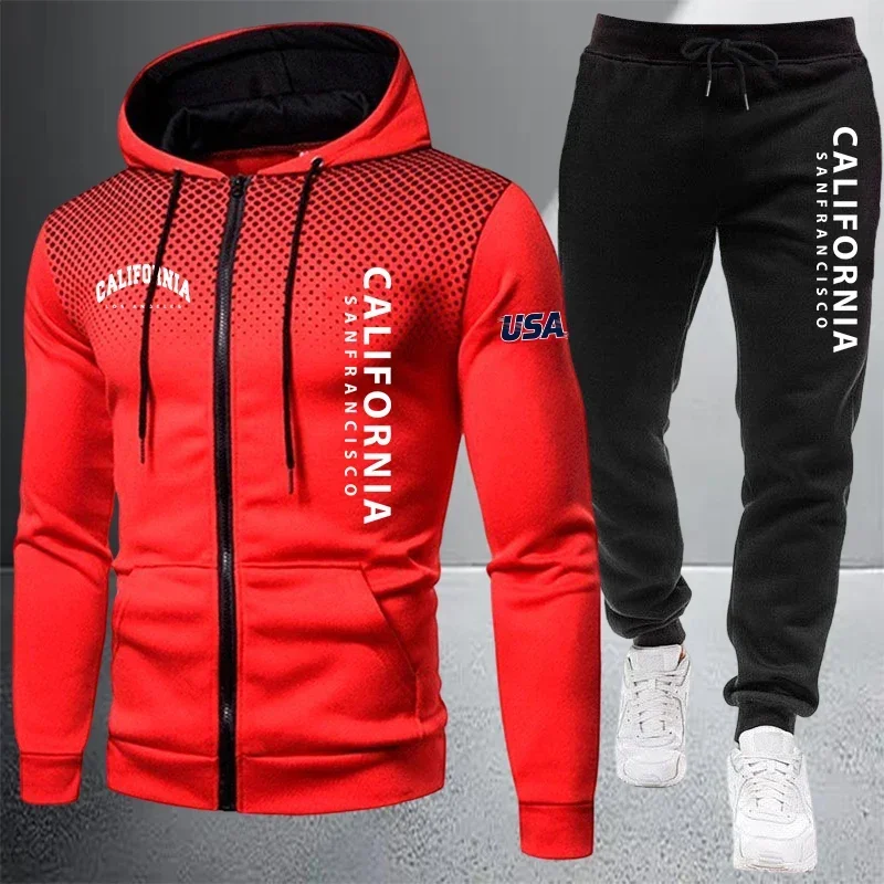 Quality Men's Jacket Tracksuit Casual Dot Zip Sweatshirt Coat Sports Jogging Man Clothes Autumn Winter Warm Single Hoodie Pants view 4