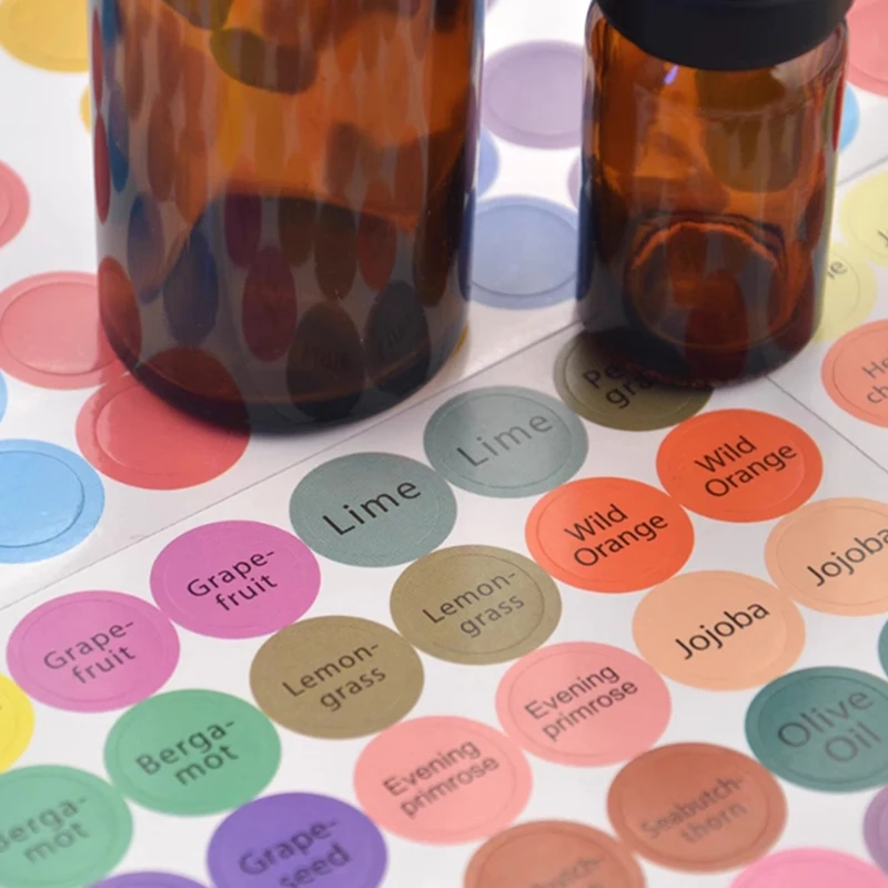 1Set 192 Pcs Pre-Printed Essential Oil Bottles Cap Lid Labels Round Circle Stickers Colorful For ALL DoTERRA Young Living Oils