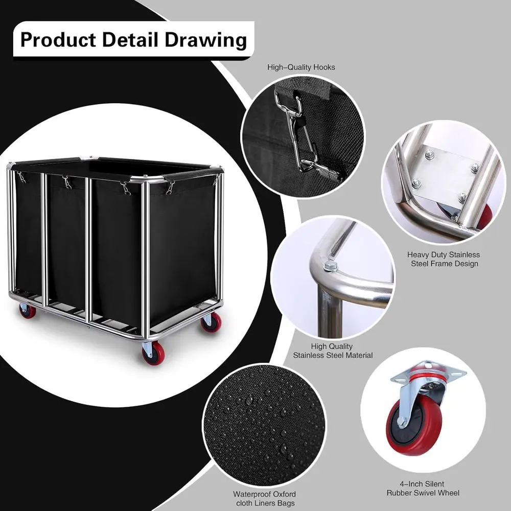 Carrinho de Lavanderia com Rodas, Cesto de Roupa Grande com Rodas, Cesto de Roupa Pesado com Estrutura de Aço e Impermeável