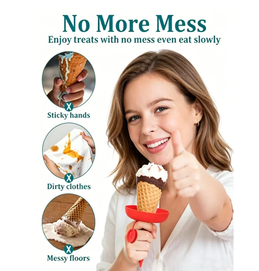 1 Silicone Ice Cream Holder, Summer Popsicle Holder, Leak-Proof Cone Holder with Drip Protection, Portable Popsicle Tray with Storage Box, Suitable for Carrying Snacks on the Go - Dishwasher Safe