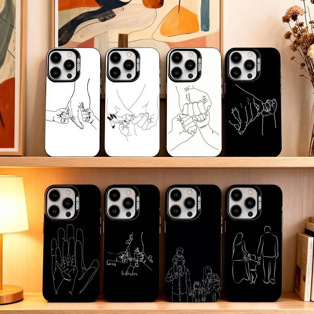 

M-Mom Daughter Son Dad Hold Hands Phone Case For iPhone17,16,15,14,13,12,11 Plus,Pro Max Black Candy silver phone case