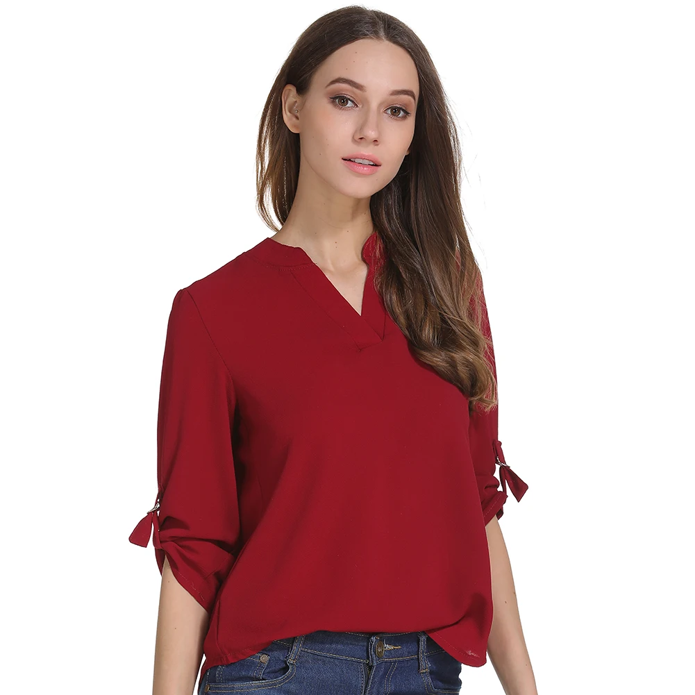 Camicetta Taglie Forti Abbigliamento Donna Camicia a Maniche Lunghe in Chiffon Top da Donna