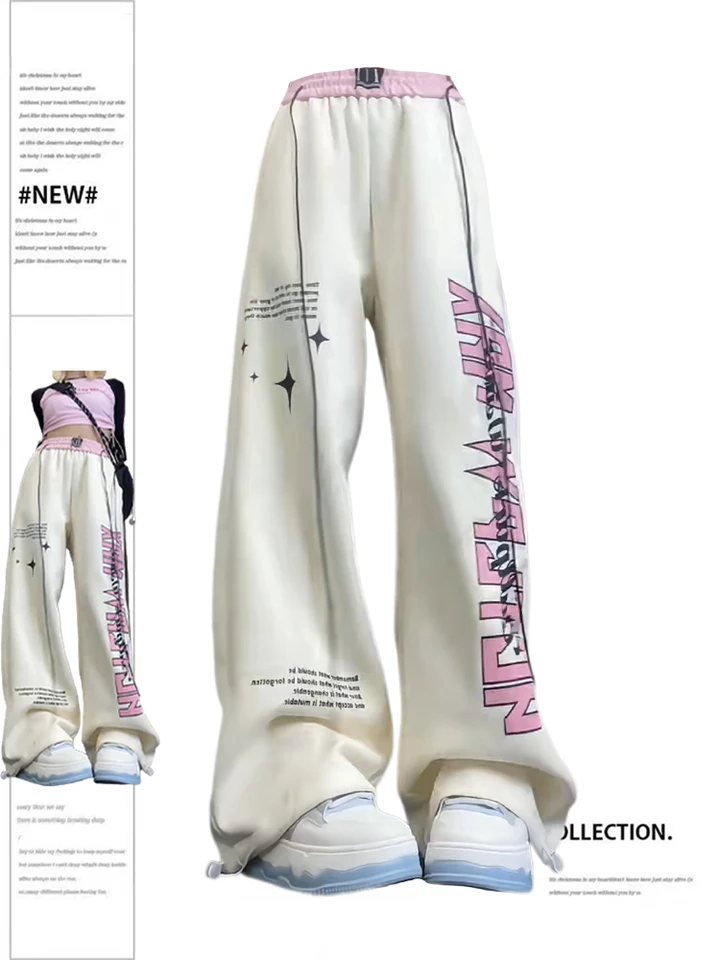 Women's Graphic Print Apricot Sweatpants Y2k Retro 2000s High