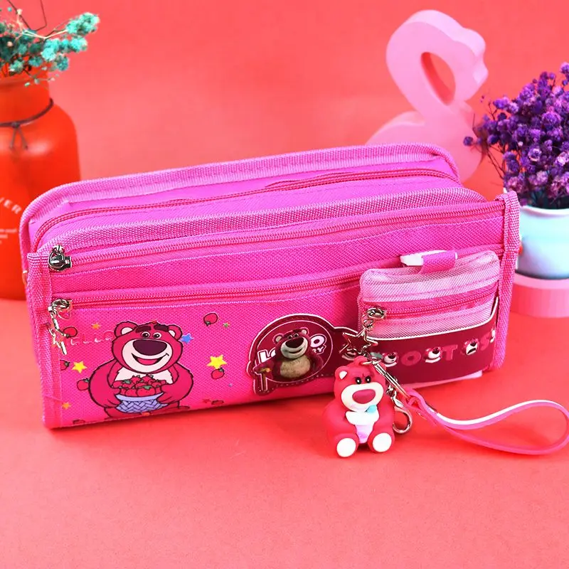 Disney Lotso Cartoon Pink Cute Bear Large Capacity Thickened Stationery Pen Bag Gift for Primary and Secondary School Students