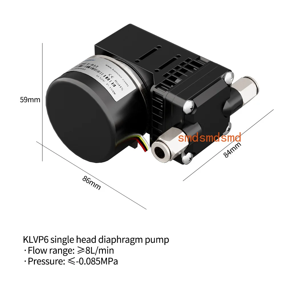 8L/min KLVP6 Micro Diaphragm Vacuum Pump 12V 24V BLDC Motor Threaded Air Pump Negative Pressure 0.08Mpa Suction Pump