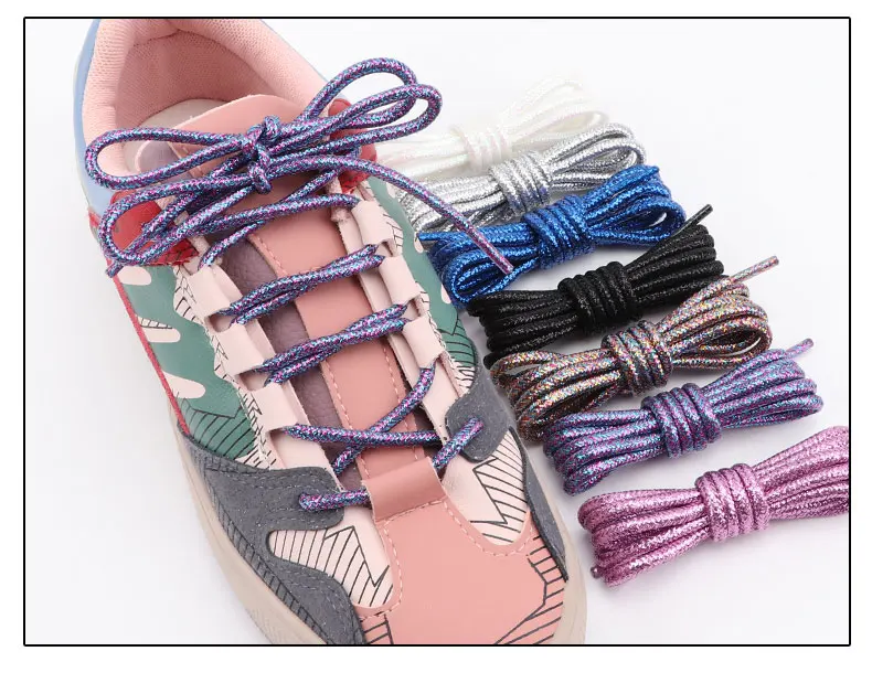 Neue bunte runde Schnürsenkel, modische Glitzer-Schnürsenkel für Laufschuhe, Sneaker-Schnürsenkel 100/120/140/160/180 cm, Stiefelschnürsenkel für Schuhe – Detail 13