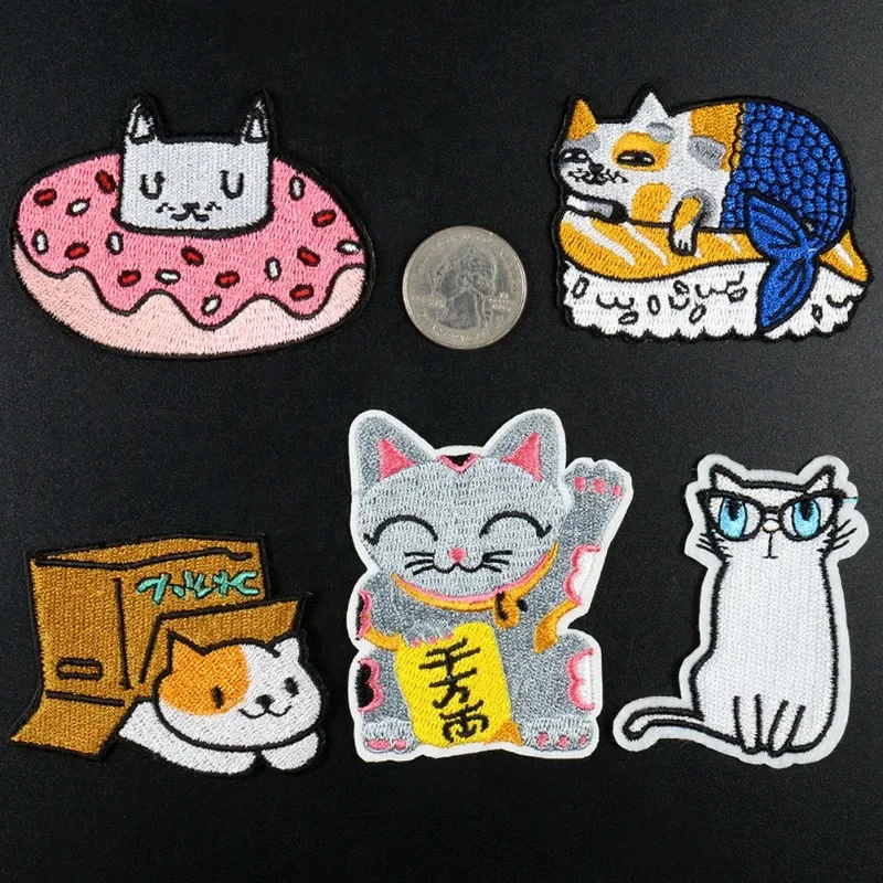 Cartoon Burnt Edge Boundless Cloth Sticker Donut Cat Lucky Cat Box Cat Adhesive Clothing Accessories Patches Patch Anime Pride - Detail 1