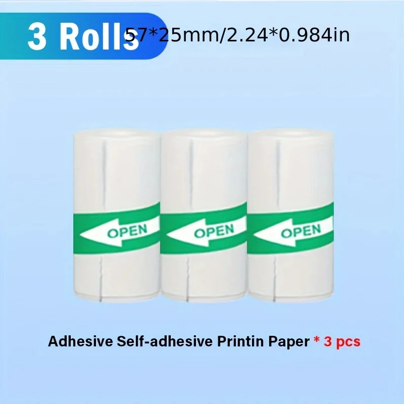 Printer Paper Thermal Label Sticker 3 Rolls Mini  Colorful Adhesive Self-adhesive Paper for Wireless Photo Inkless Printer 57mm