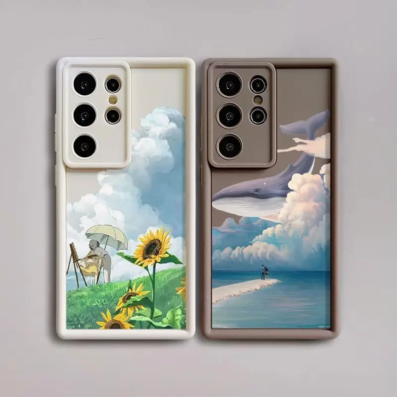 Summer Sky S-Sunflower 3d Edges Phone Case for Samsung Galaxy S24 S23 S22 Ultra S20 FE Note 20 A50 A04 A04S Ladder Funda