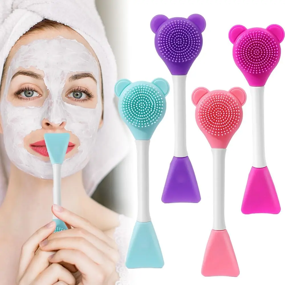 Double Head Facial Mask Brush Long Handle Bear Spatula Stirring Stick Skin Face Cleansing Multifunctional Silicone Applicator