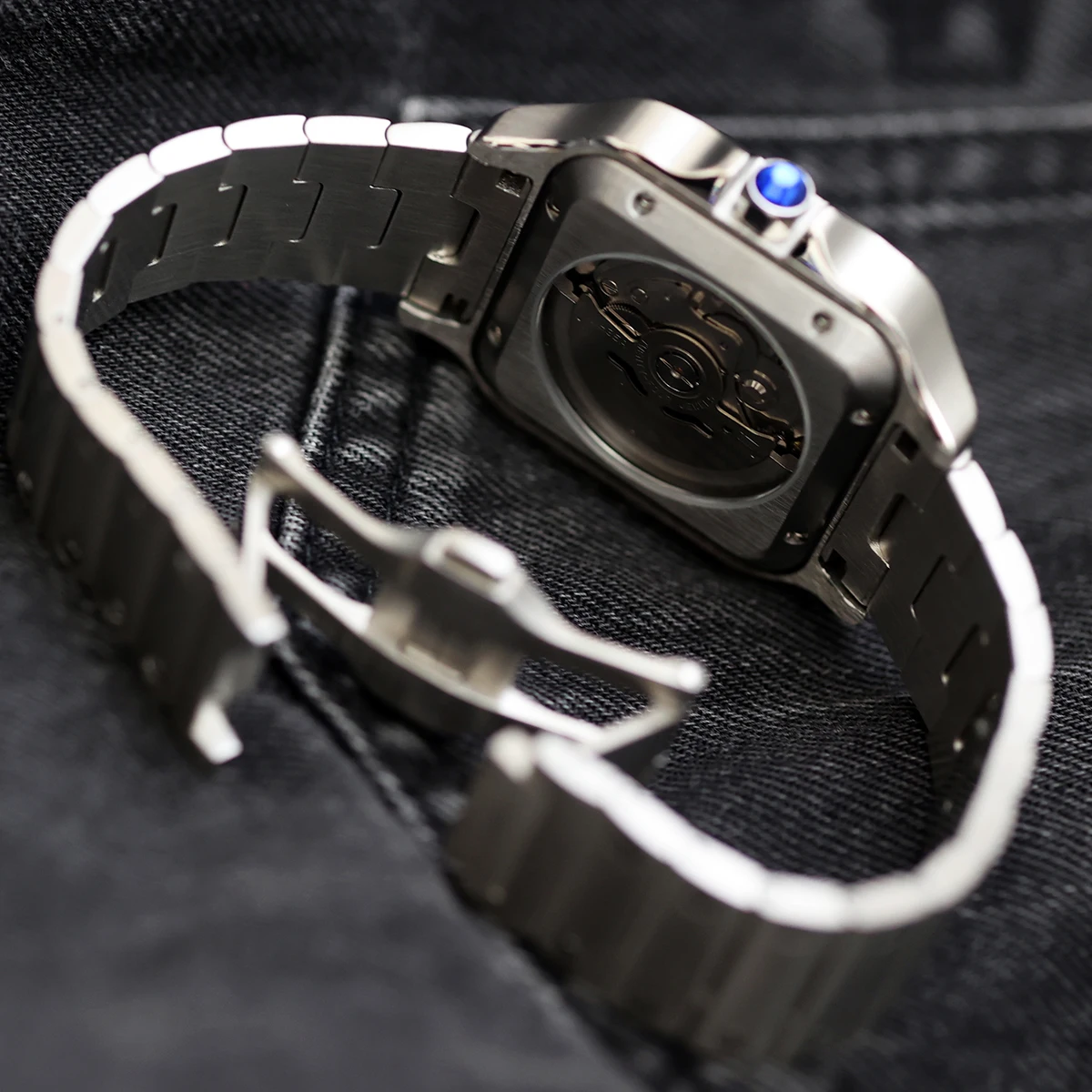 LAXED Men's Square Mechanical Watch Beach vacation dial Compatible with Santos series stainless steel waterproof NH35 Movement