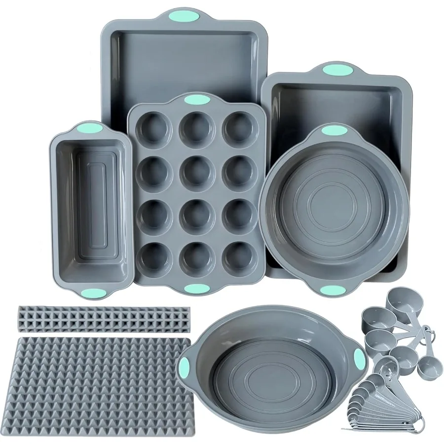 To encounter 8 in 1 Silicone Baking Set - 6 Silicone Molds - 2 Silicone Baking Mat Nonstick Cookie Sheet Cake Muffin Bread Pan