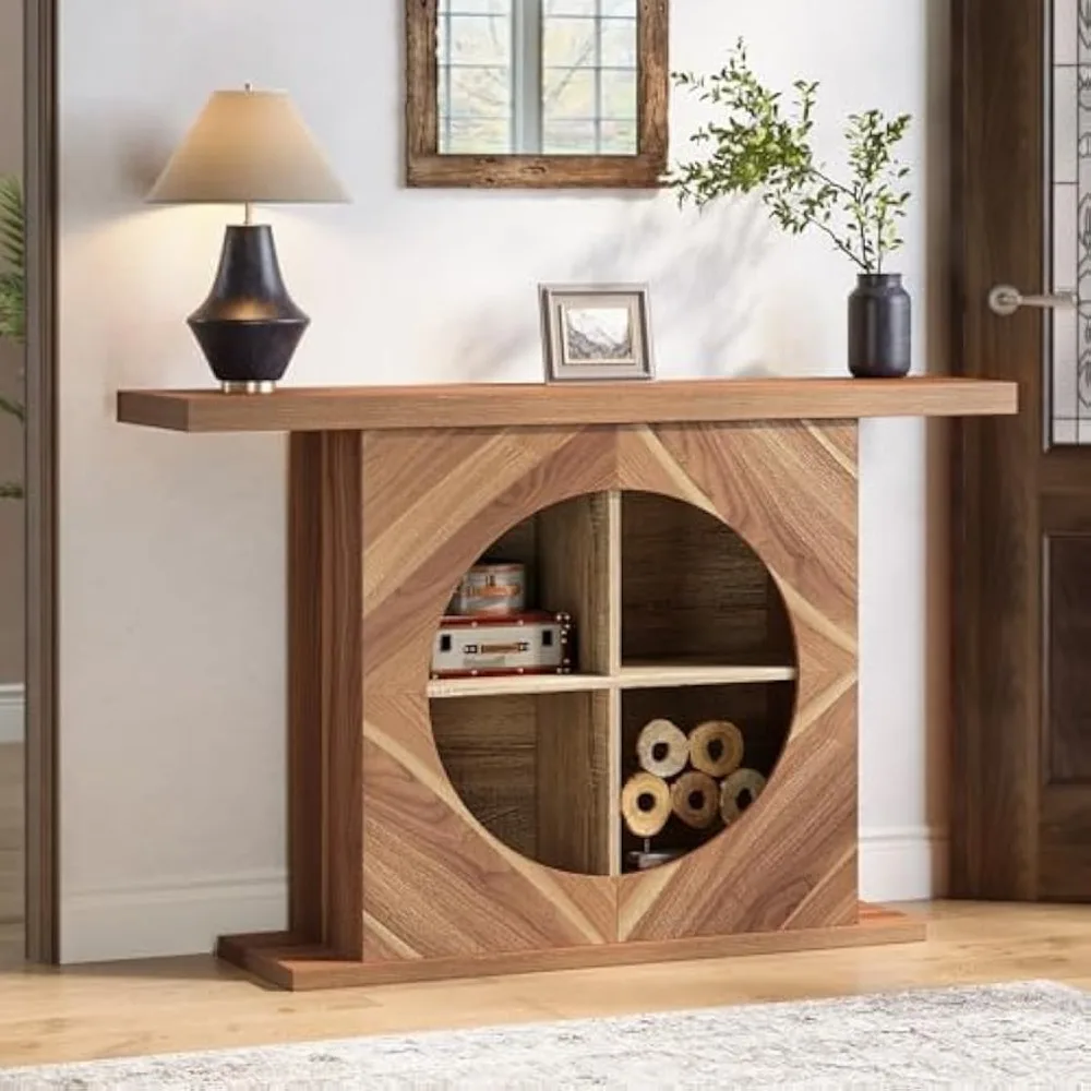 

47.2 Inches Console Table, Sofa Table with 4-Cube Storage, Rustic Entryway Table for Living Room, Hallway, Behind Couch.