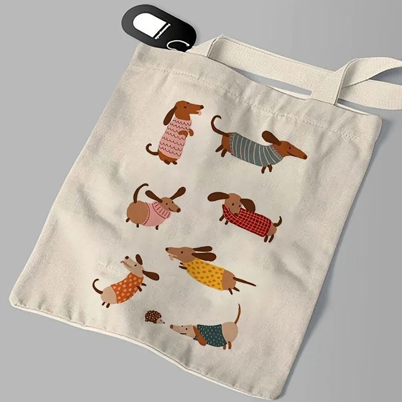 1 Piece Dachshund Print Tote Bag - Cute Sausage Dog Design, Durable Double-Sided Shopping and Storage Bag, Perfect Gift for Dog Lovers, Birthdays, and Holidays, Grocery Shopping Bag | Reason-Themed Accessories | Material, Dog Bag