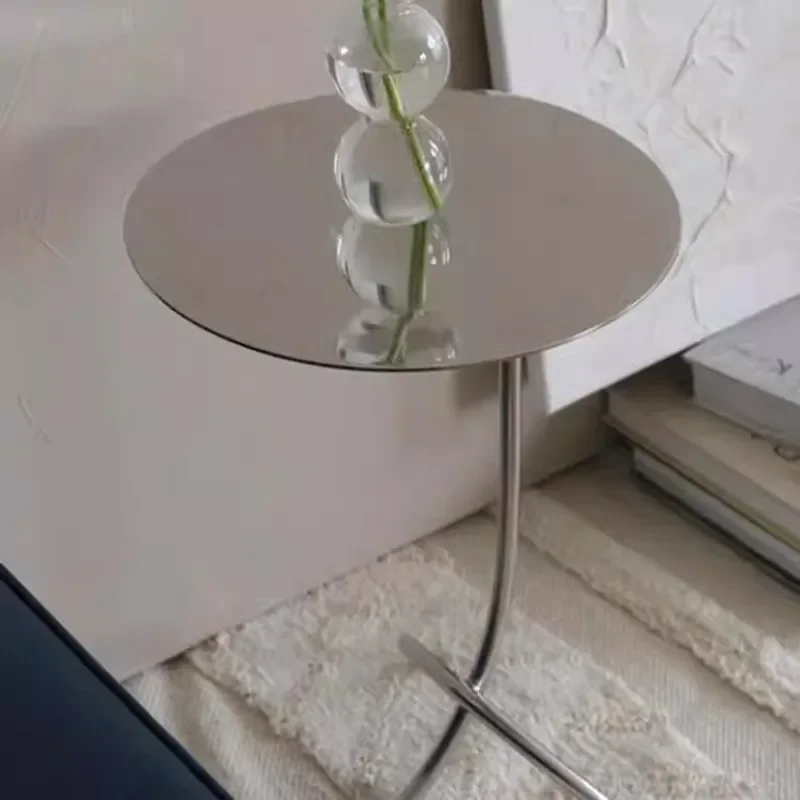 Nordic Minimalist Stainless Steel Side Table J Shaped Corner Desk for Small Apartment Bedroom Balcony Milk Tea Coffee Stand