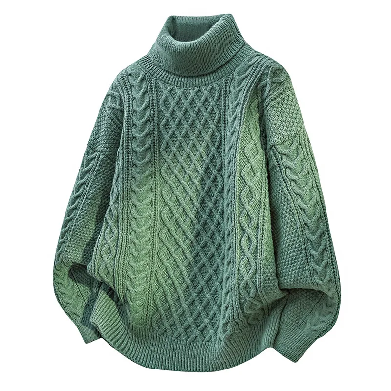 2025 الخريف الشتاء الرجال البلوزات سميكة غير رسمية الرجال بلون فضفاض الياقة المدورة سترة الذكور عالية الرقبة محبوك البلوفرات رجل