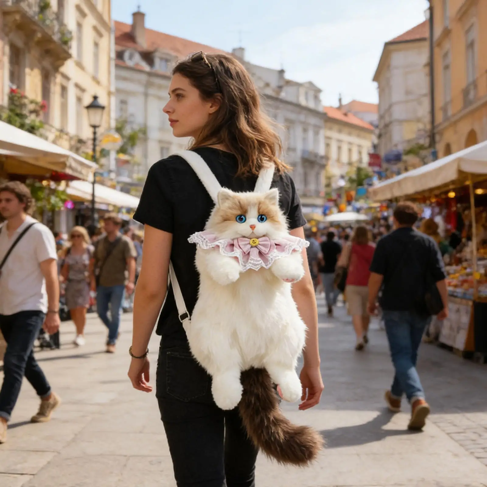 Stuffed Animals Backpack with Removable Shoulder Strap Realistic Cat Shaped Backpack for College Work Office Travel Vacation
