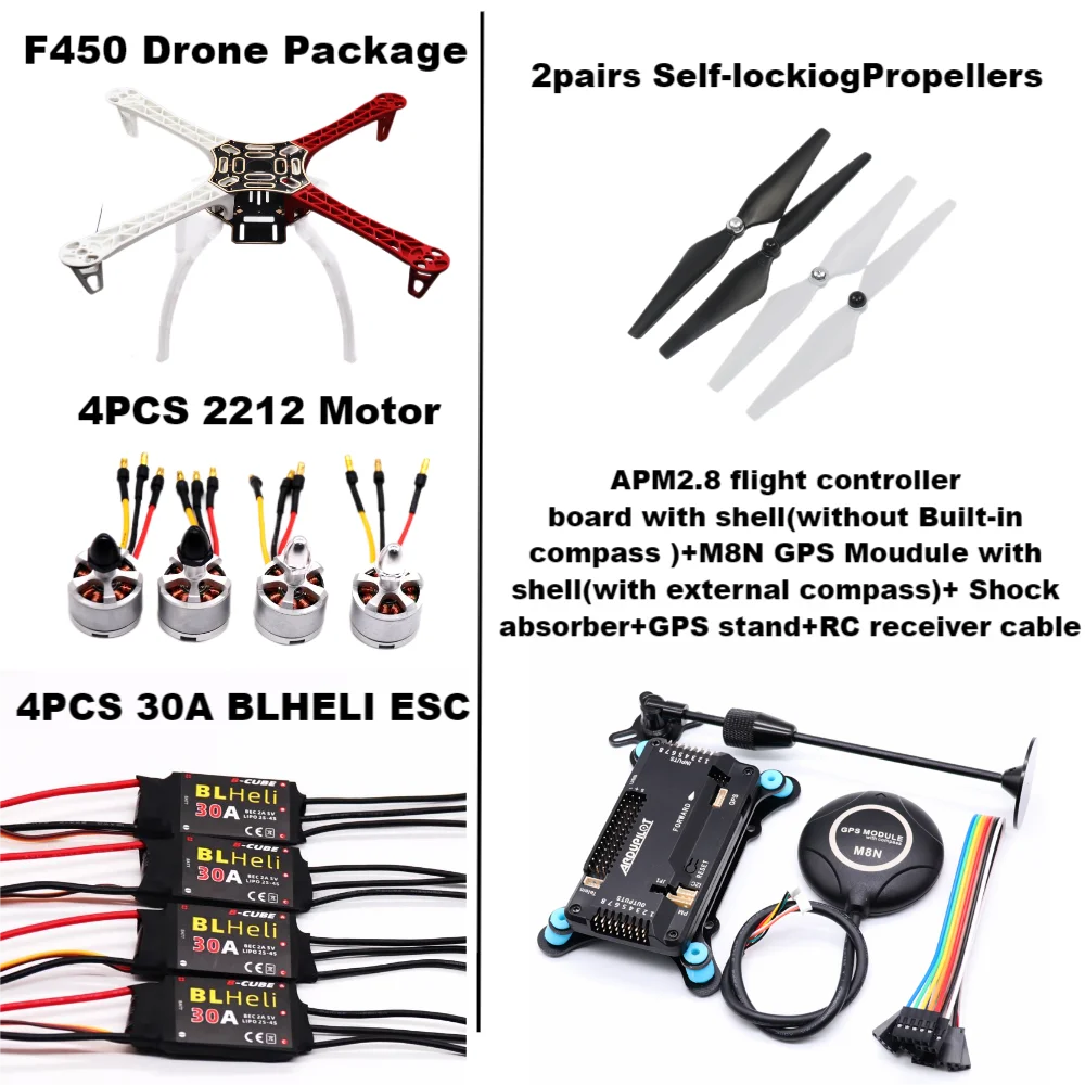 Kit Drone F450 avec Cadre 450, pour APM PIXHAWK 4 Axes RC Multicopter Quadcopter Heli Multi-Rotor avec Train d'Atterrissage