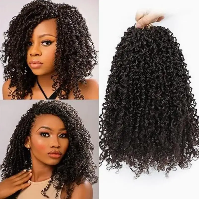 【B】8Inch Afro Kinky Curls Crochet Synthetic Ponytail Braids Extension Spirals Curly Fluffy Crochet Heat Resistant Ponytails