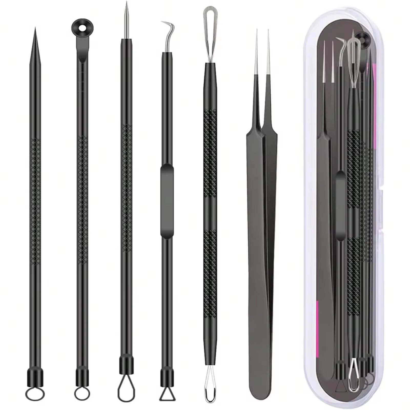 6 unids/set aguja y Clip para eliminación de acné herramienta de acero inoxidable eliminación de espinillas imperfecciones cuidado de la piel Facial belleza limpieza de poros faciales