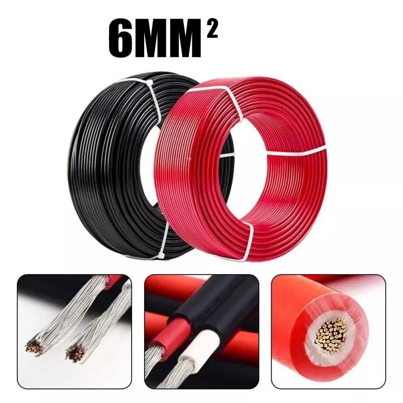 PowMr 6mm2 PV Cable 30M Solar Panel 10AWG Extension Cable Wire Black & Red For 12 AWG Cable without Connector Waterproof PV Wire