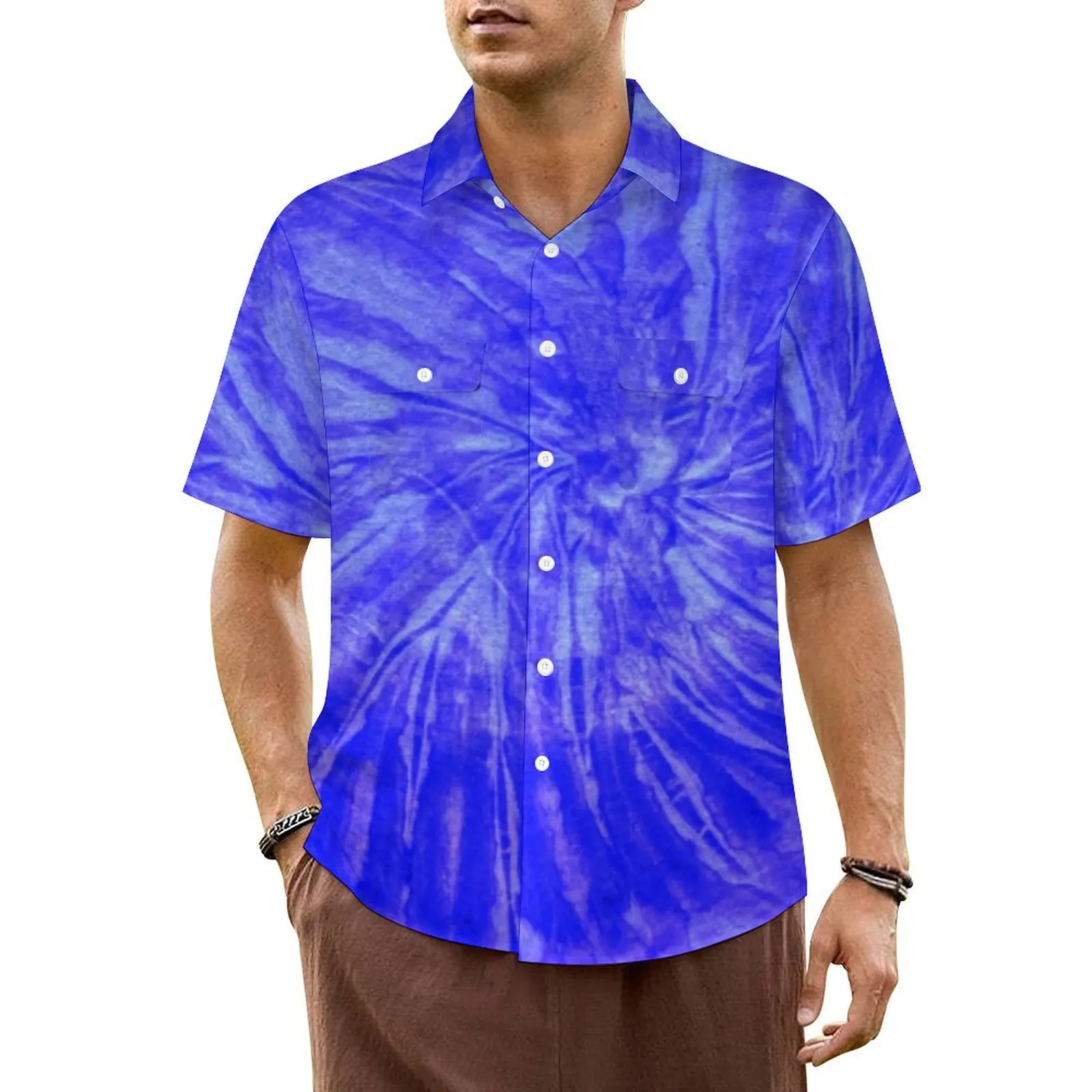 Summer Shirt Beach Hippie Tie Dye Blouses Blue Modern Vintage Casual Shirts Male Short-Sleeve Street Style Oversized Top