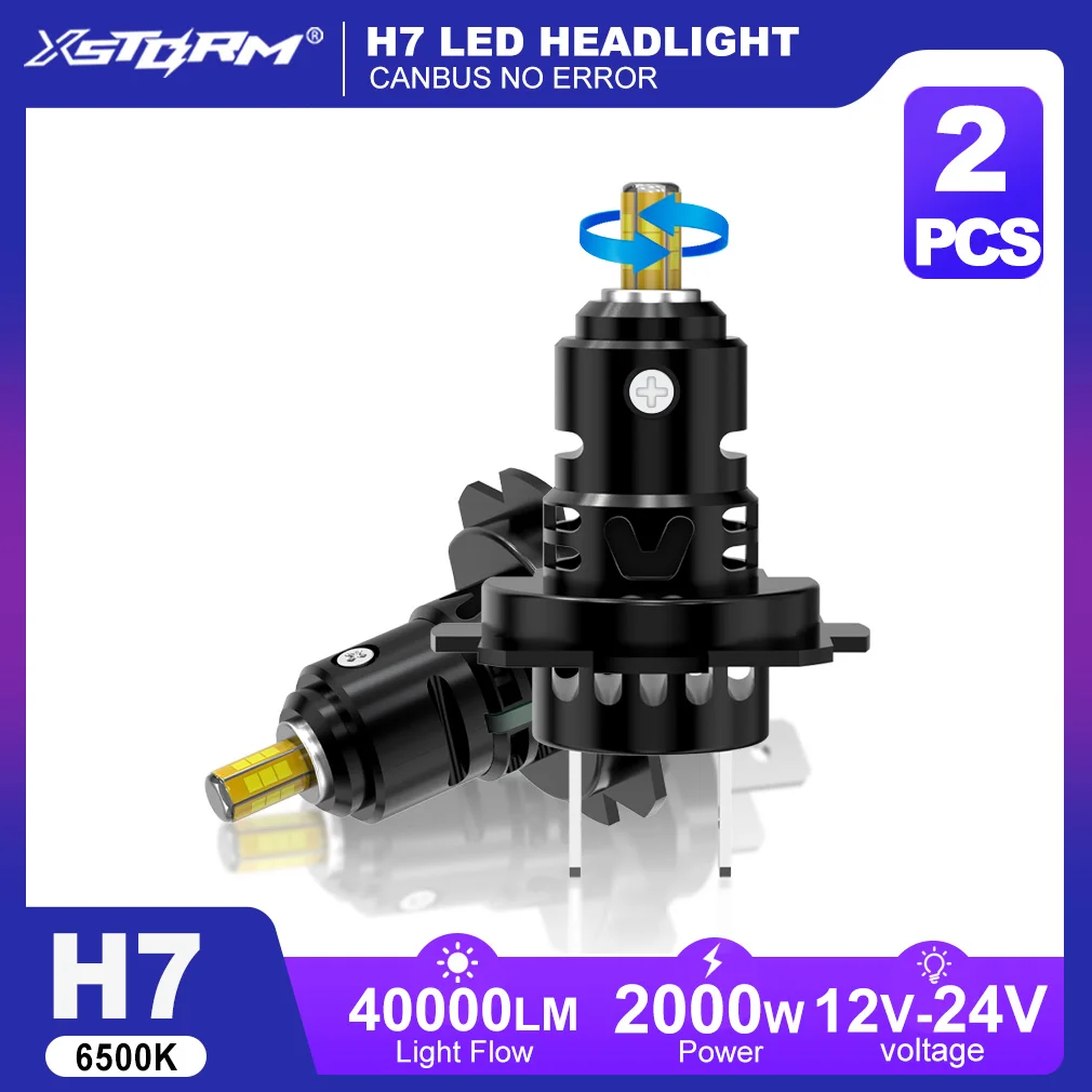 XSTORM H7 phare LED Canbus 2000W 400000LM voiture LED H7 ampoules 360 °   Phare automatique à ventilateur Turbo 6500k 12V 24V Plug and Play