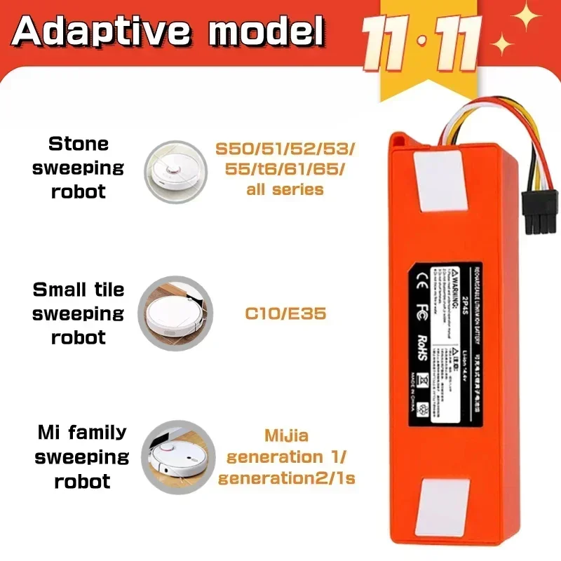 

14.4V Upgrade rechargeable Battery 5200AH/12800mAh For XIAOMI 1S 1ST Roborock SDJQR01RR Sweeping Mopping Robot Vacuum Cleaner