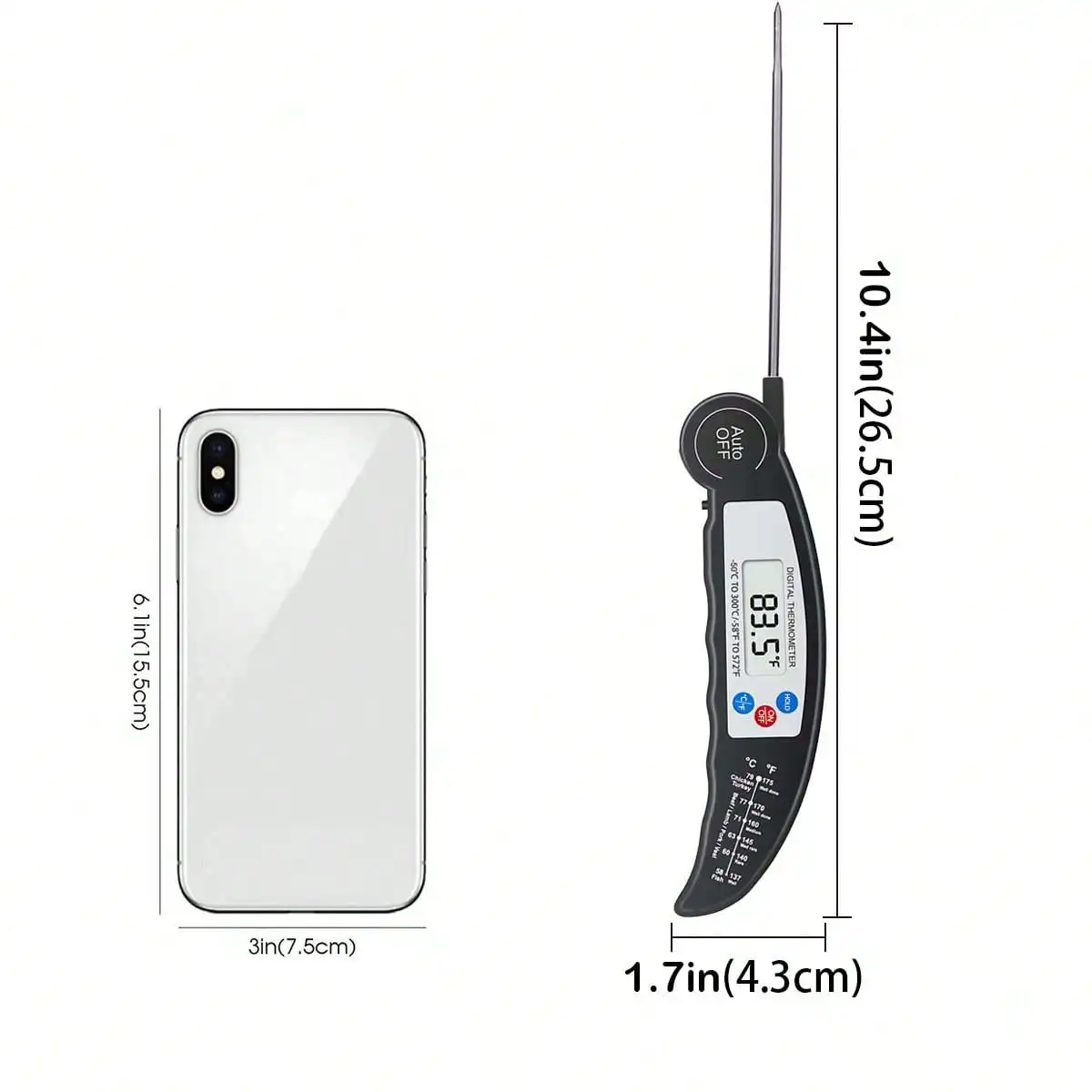1pc Digital Display Folding Probe Thermometer With Stainless Steel Probe, Suitable For Coffee, Milk, Milk Foam, Chocolate, Cappuccino, Etc., Coffee Pot Accessory, Food Thermometer, Kitchen Tool