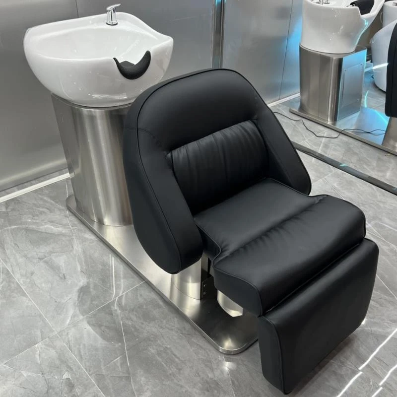 High-end electric lifting shampoo bed, barbershop hair salon special flush bed, ceramic basin, stainless steel beauty salon bed