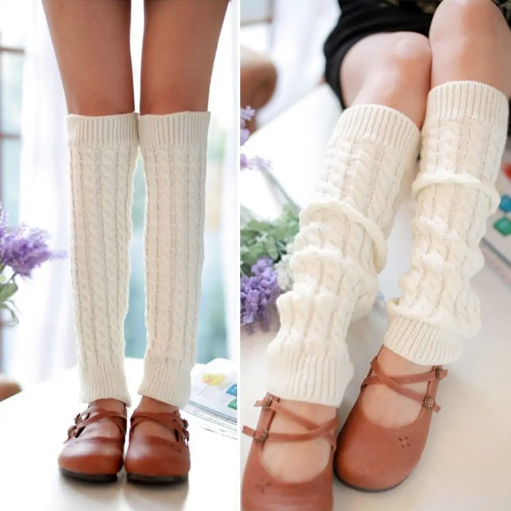 Fashion Women Winter Warm Leg Socks Long Crochet Knitted Knit Cable Warmer Leg Socks Winter Thermal Leg Socks Black White Coffee