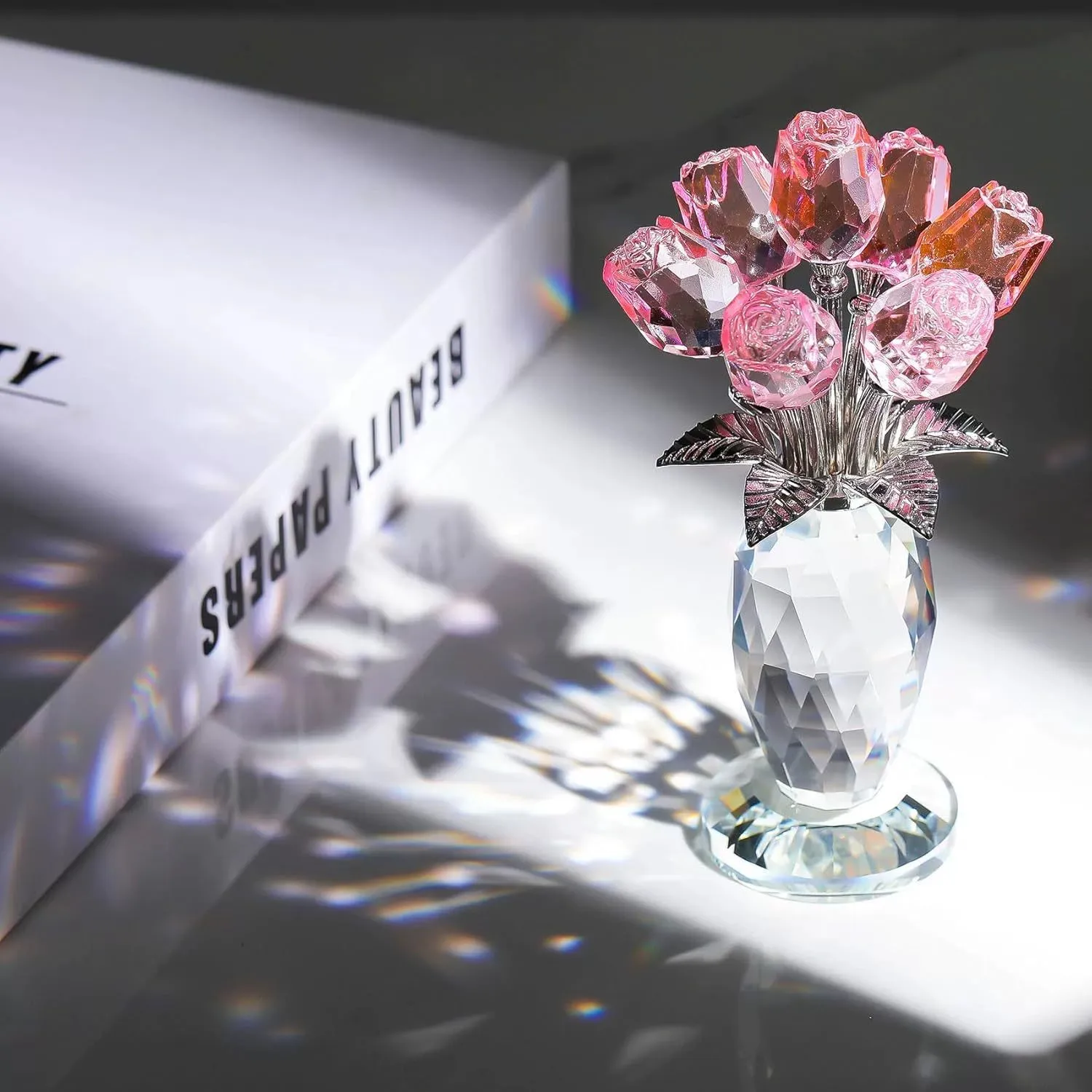 

Crystal Gemstone Rose Flower Colourful Rose Bouquet Red Rose Figurine Ornament Eternal Rose Decorative Gift