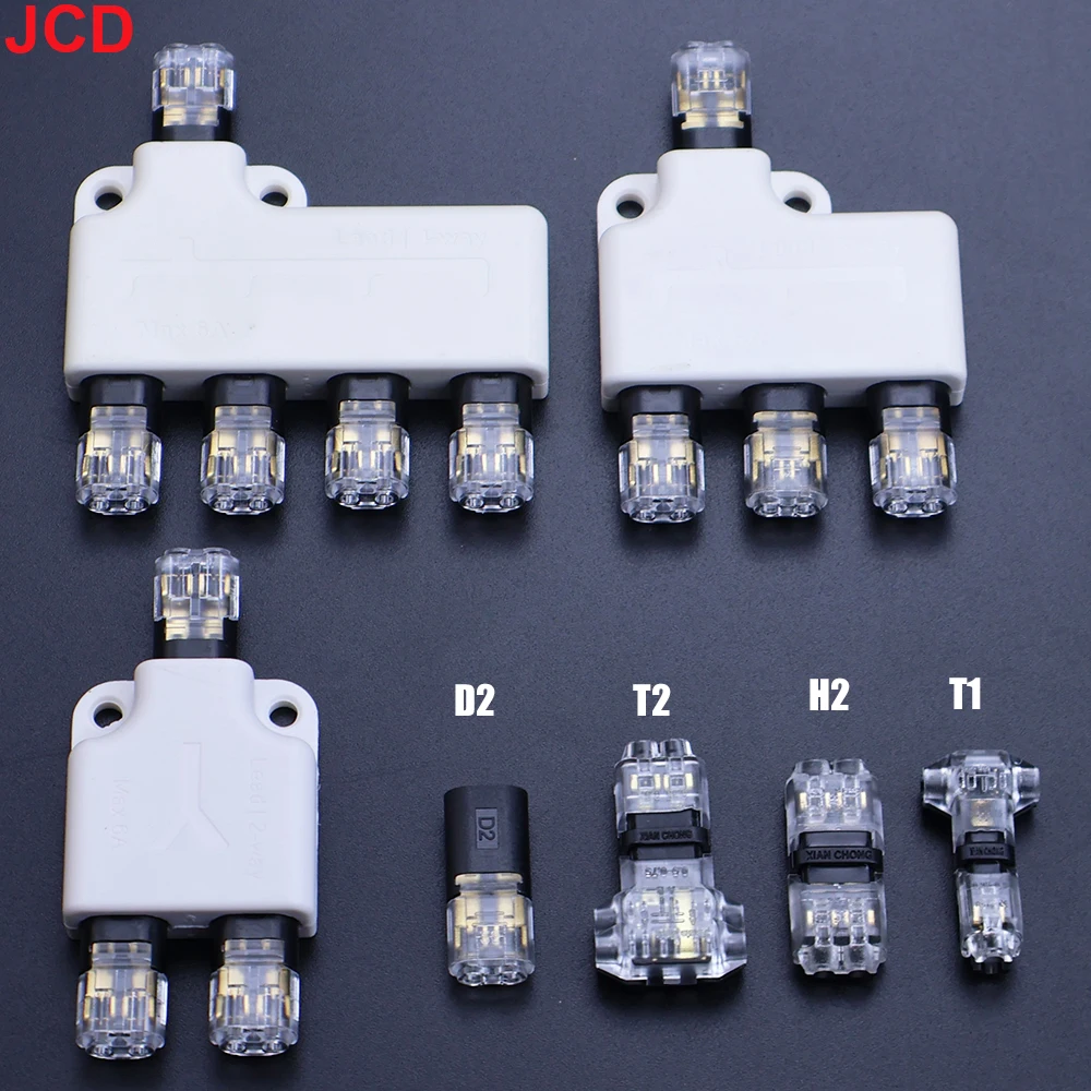 JCD D2/T2/T1/H2 Wire Connector Set Splitter Box Connector For Audio Auto Moto Lighting System 18-22AWG Led Strip Wire Cable