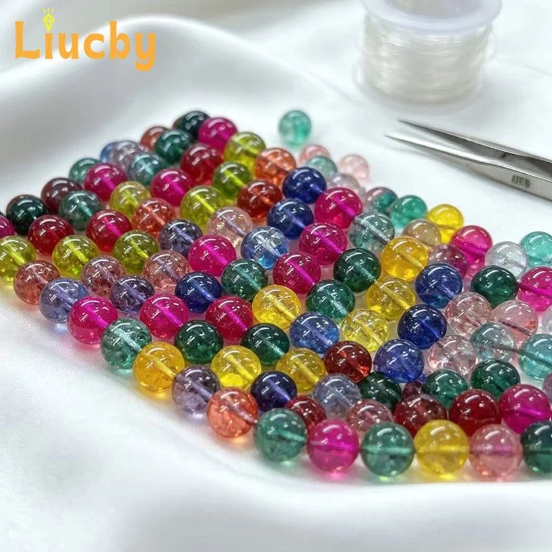 Bunte Glasperlen für Schmuckherstellung, DIY-Schmucksets, Armbänder, Accessoires, 15 Zoll, 6/8/10 mm, ca. 100 Stück – Detail 4