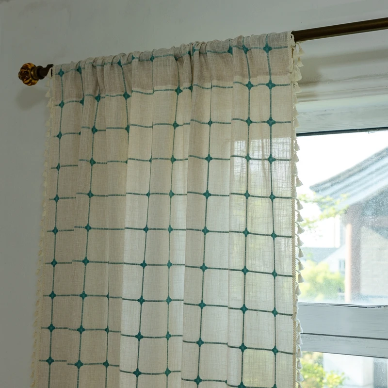 Bedroom Living Room Finished Curtain Multicolor Plaid Embroidery Farmhouse Decoration Semi-shading Curtain Bohemian Valance