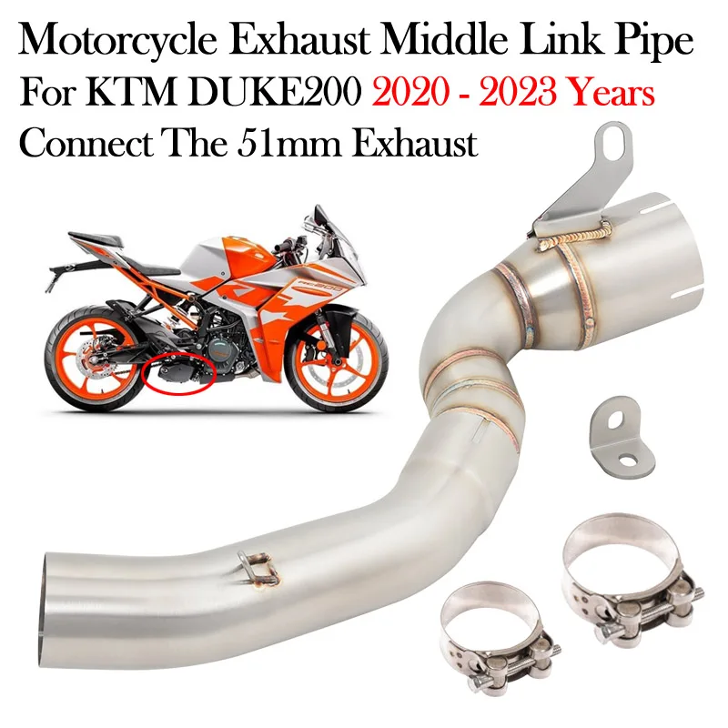 

Выхлопная труба Slip-On для мотоцикла KTM DUKE200 DUKE 200 2020 2021 2022 2023, модифицированная средняя соединительная труба 51 мм, нержавеющая сталь