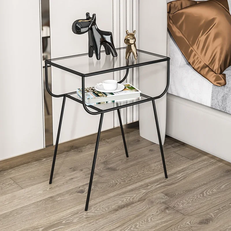 

Light Luxury Tempered Glass Simplicity Modern Bedside Table Iron Bedroom Simple Bedside Table