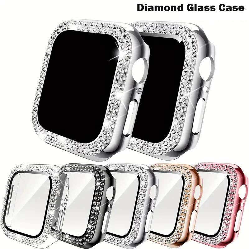 Diamantgehäuse für Apple Watch 45 mm 41 mm 38 mm 42 mm 44 mm 40 mm gehärtetes Glas + Stoßstange Displayschutzfolie Serie 9 8 7 6 5 4 3 SE