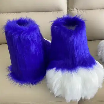 2024 毛絨服 Cosplay 爪子鞋 毛茸茸 Cosplay 兔耳貓靴 可愛蓬鬆動物漫畫派對 Cos 可穿戴男女通用服裝 6 最佳銷售 毛絨服腳套 - №1